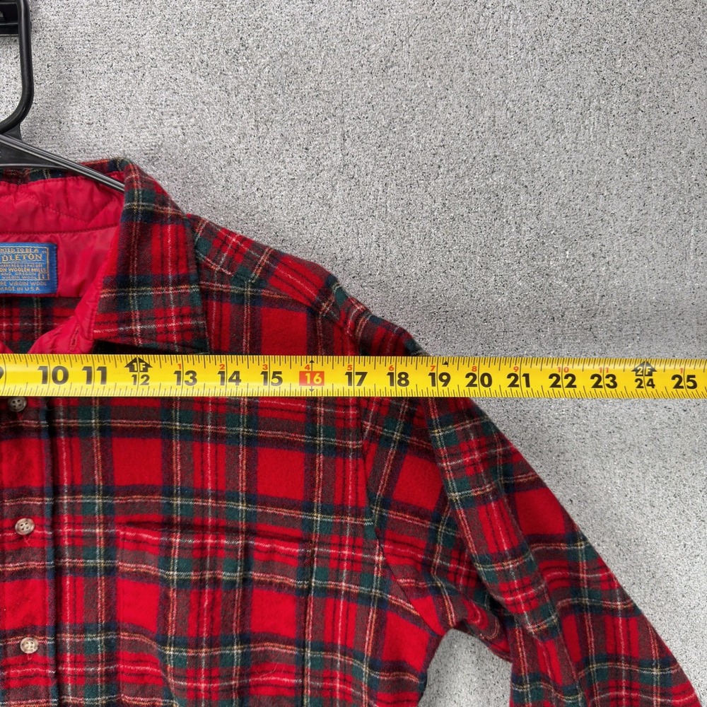 Pendleton Mens VTG Red Tartan Plaid Virgin Wool Flannel Button Down Shirt L USA - Picture 8 of 12